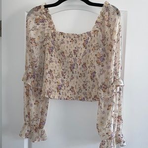 Wild Fable Light Pink Floral Print Long Sleeve Square Neckline Crop Top